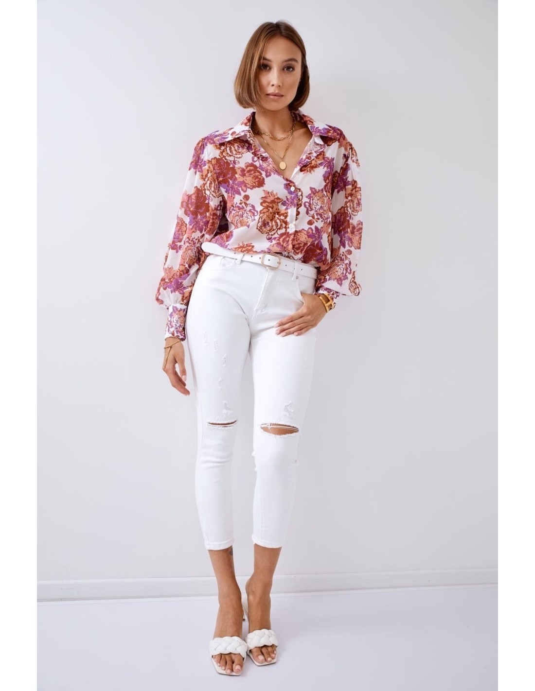 White denim pants with holes 20406 - Online store - Boutique